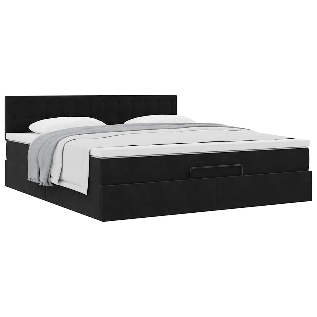 Cadre de lit ottoman avec matelas noir 180x200 cm velours - XIOS