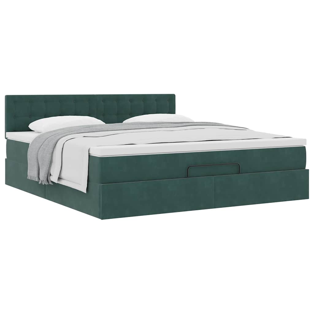Cadre de lit ottoman avec matelas vert foncé 180x200 cm velours - XIOS