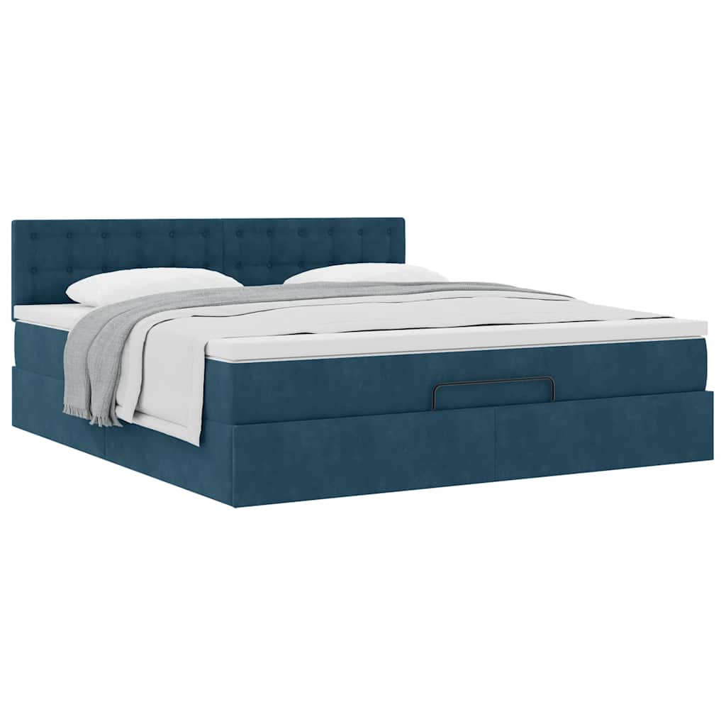 Cadre de lit ottoman avec matelas bleu foncé 180x200 cm velours - XIOS