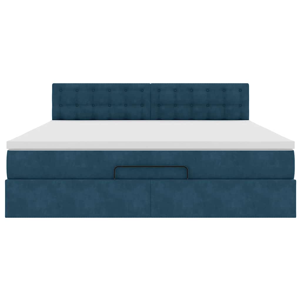 Cadre de lit ottoman avec matelas bleu foncé 180x200 cm velours - XIOS