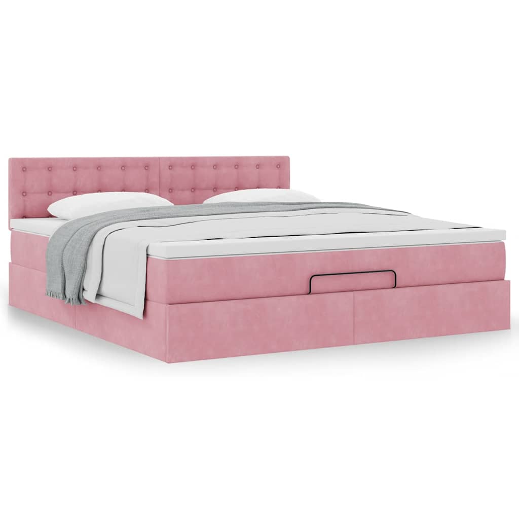 Cadre de lit ottoman avec matelas rose 180x200 cm velours - XIOS