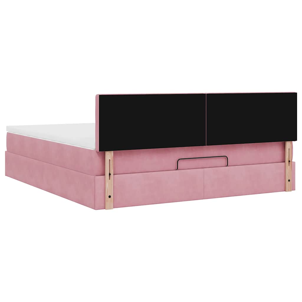 Cadre de lit ottoman avec matelas rose 180x200 cm velours - XIOS