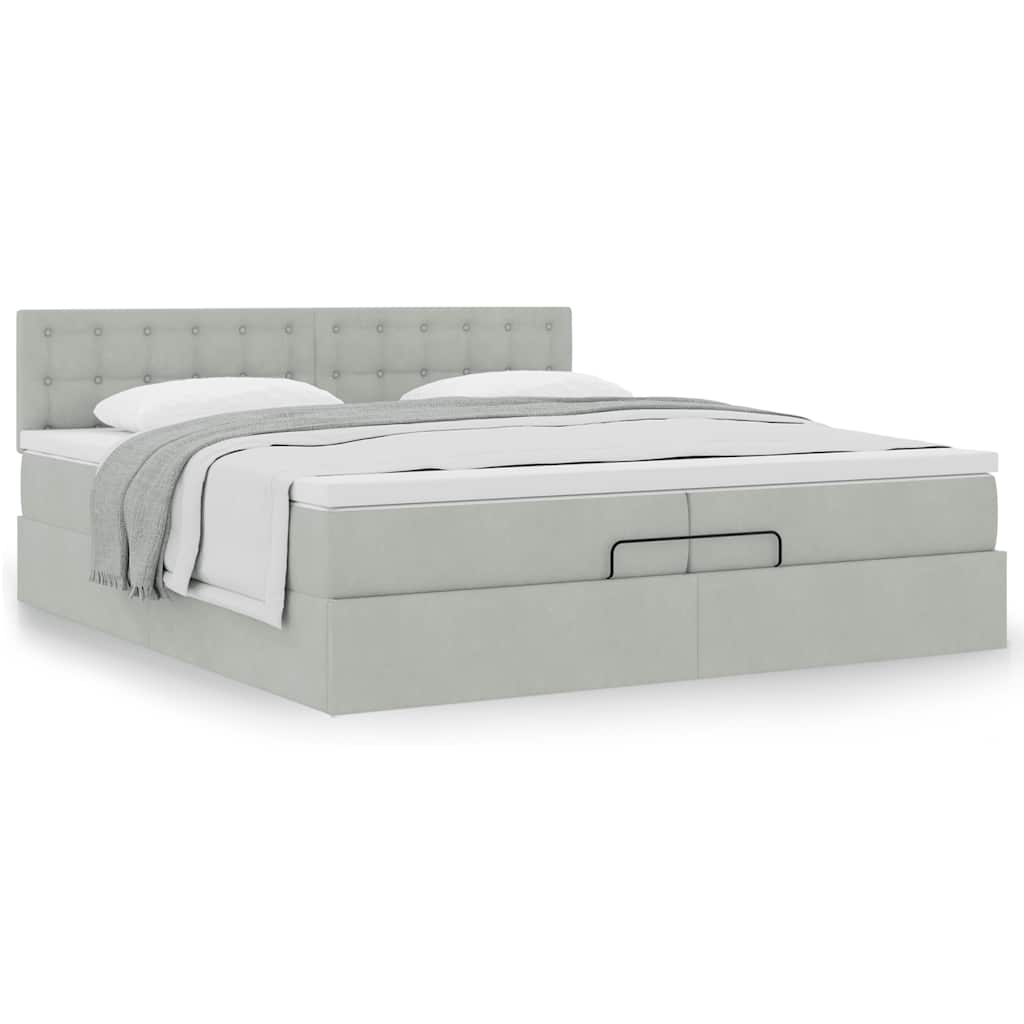 Cadre de lit ottoman avec matelas gris clair 200x200 cm velours - XIOS