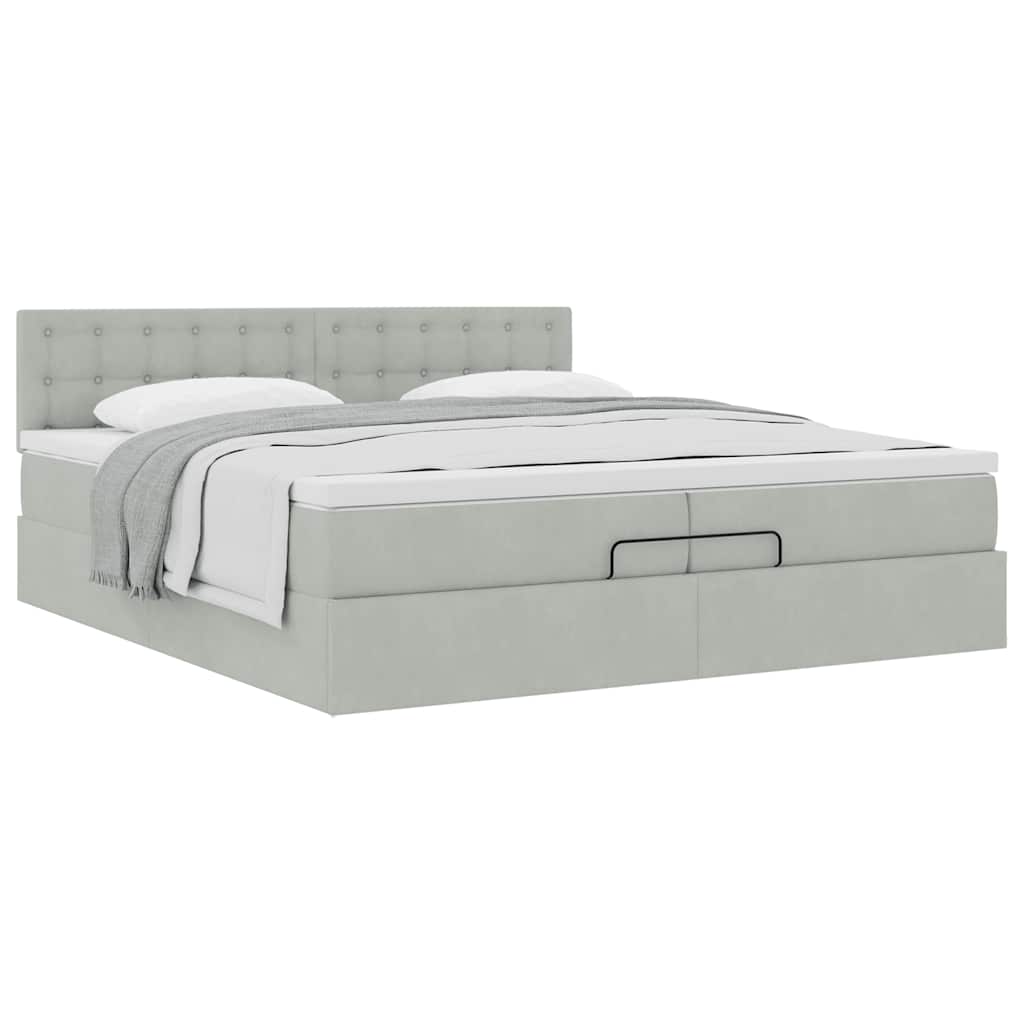 Cadre de lit ottoman avec matelas gris clair 200x200 cm velours - XIOS