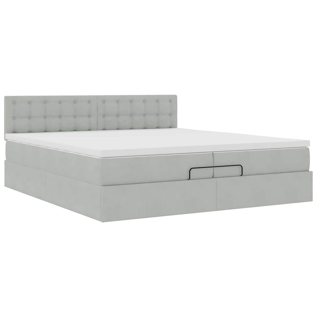 Cadre de lit ottoman avec matelas gris clair 200x200 cm velours - XIOS
