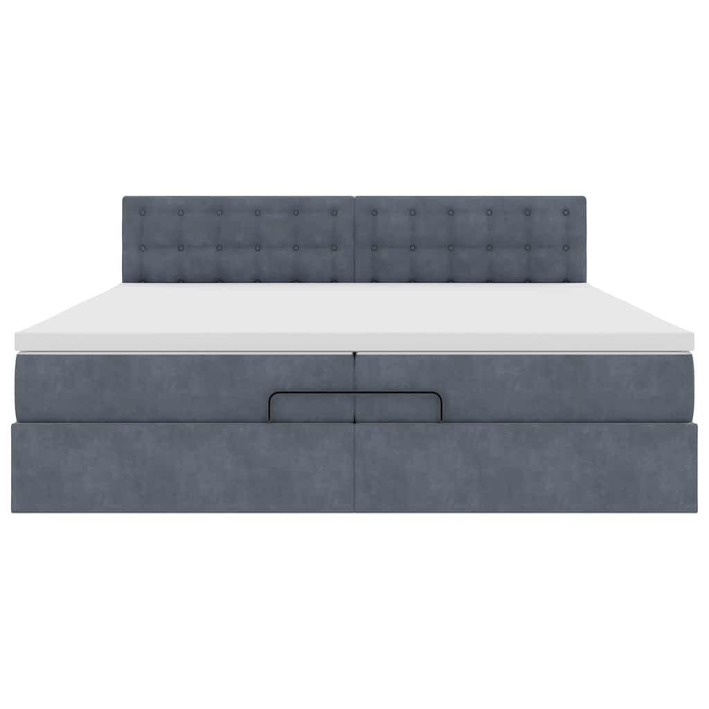 Cadre de lit ottoman avec matelas gris foncé 200x200 cm velours - XIOS