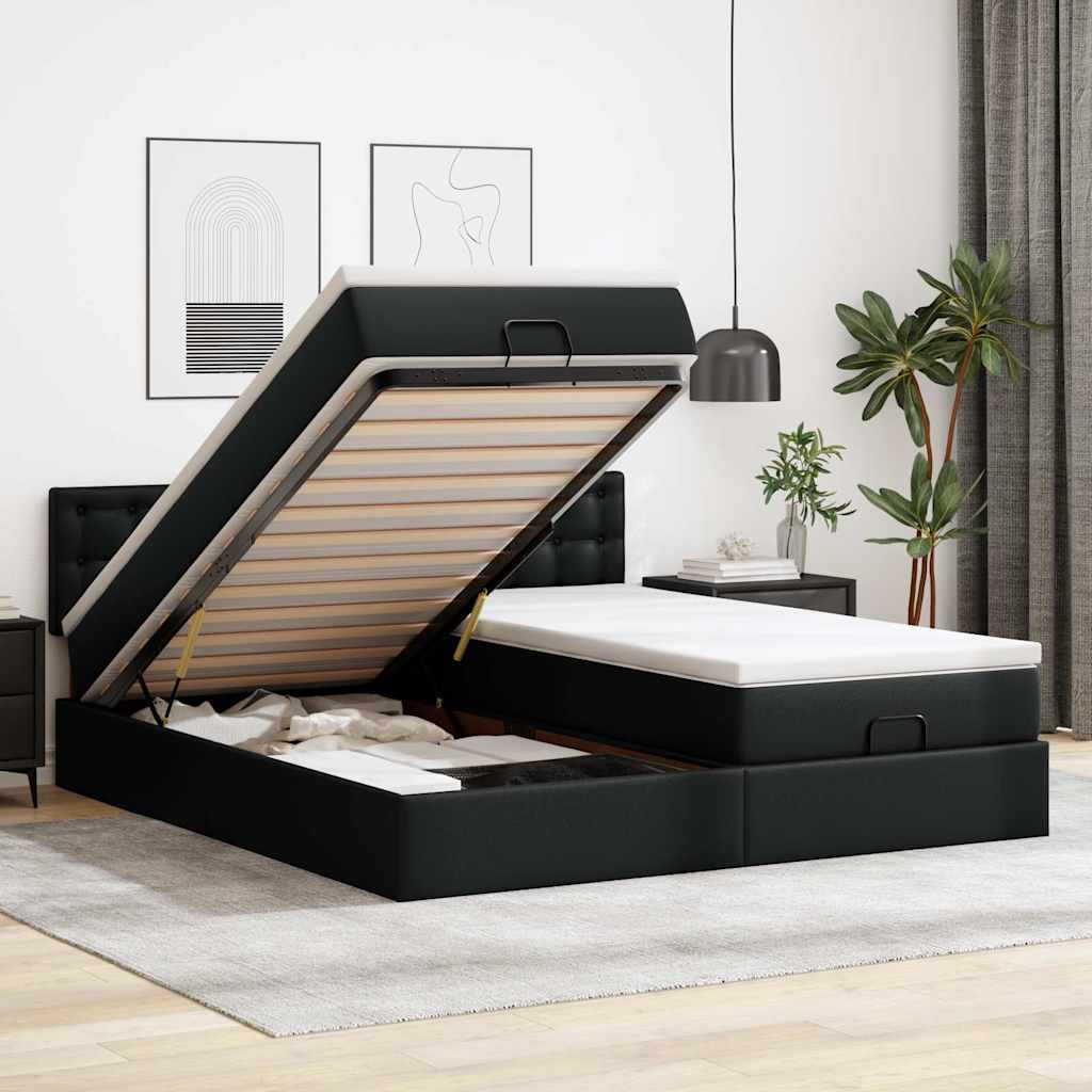 Cadre de lit ottoman avec matelas noir 200x200 cm similicuir - XIOS