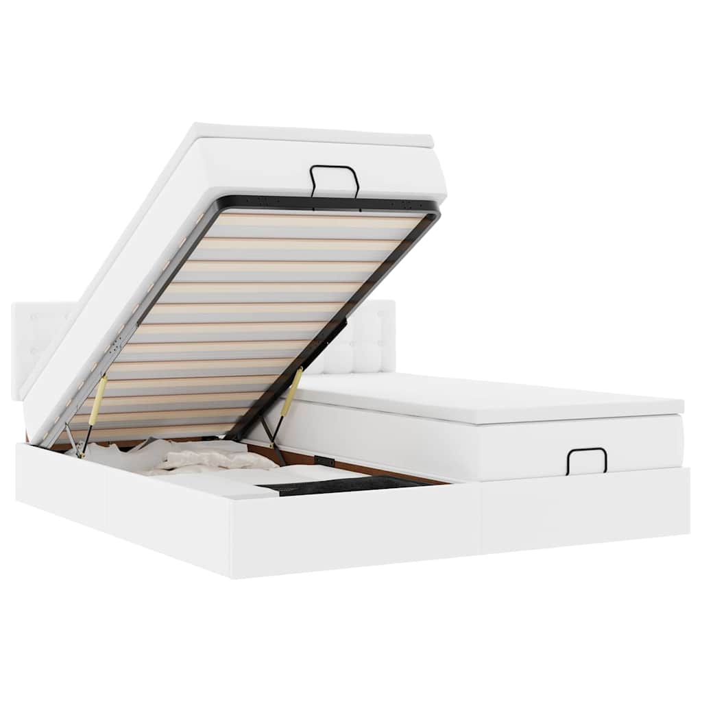 Cadre de lit ottoman avec matelas blanc 200x200 cm similicuir - XIOS