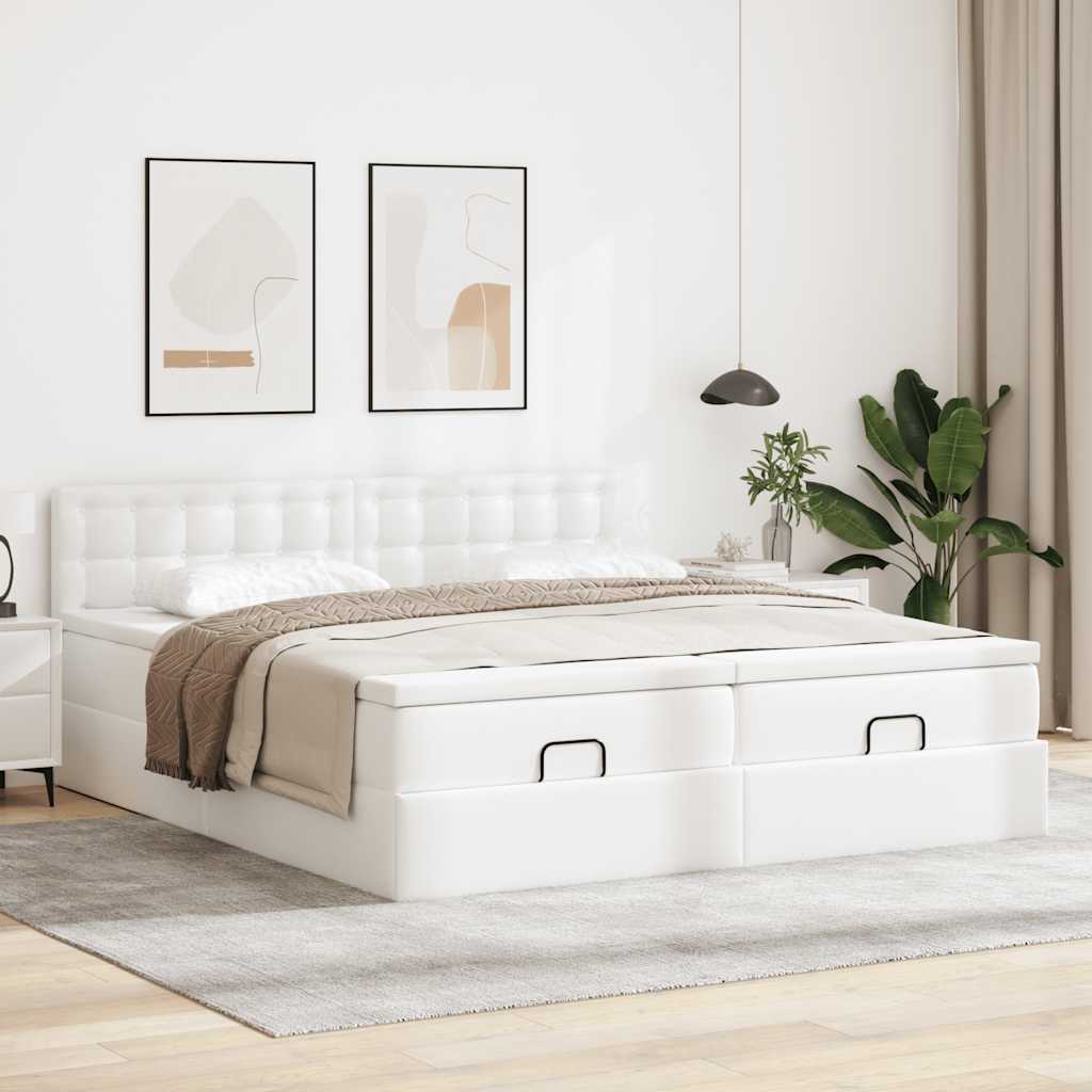 Cadre de lit ottoman avec matelas blanc 200x200 cm similicuir - XIOS