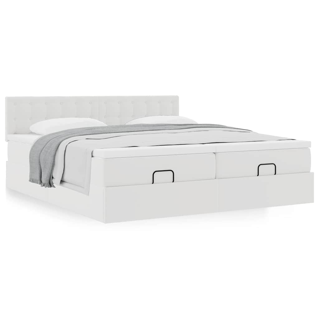 Cadre de lit ottoman avec matelas blanc 200x200 cm similicuir - XIOS