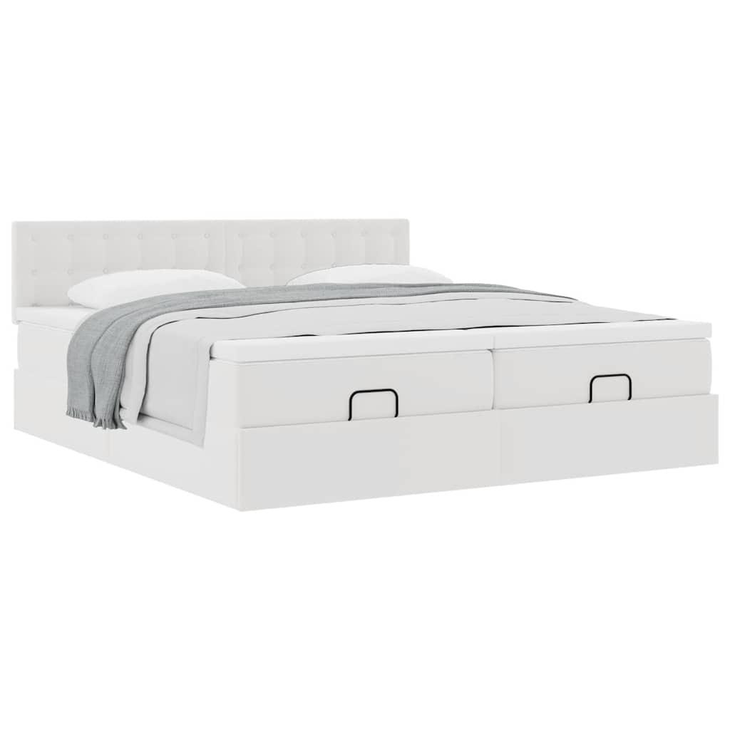 Cadre de lit ottoman avec matelas blanc 200x200 cm similicuir - XIOS
