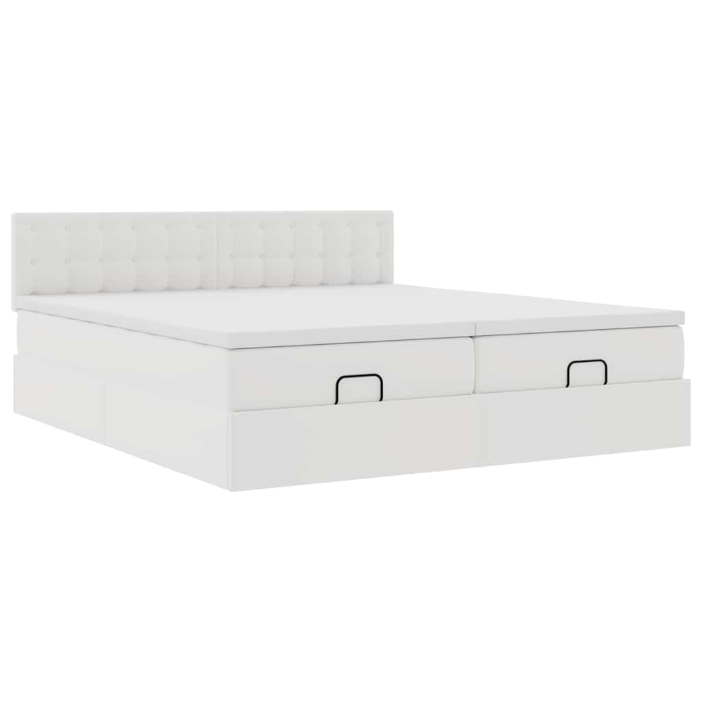 Cadre de lit ottoman avec matelas blanc 200x200 cm similicuir - XIOS