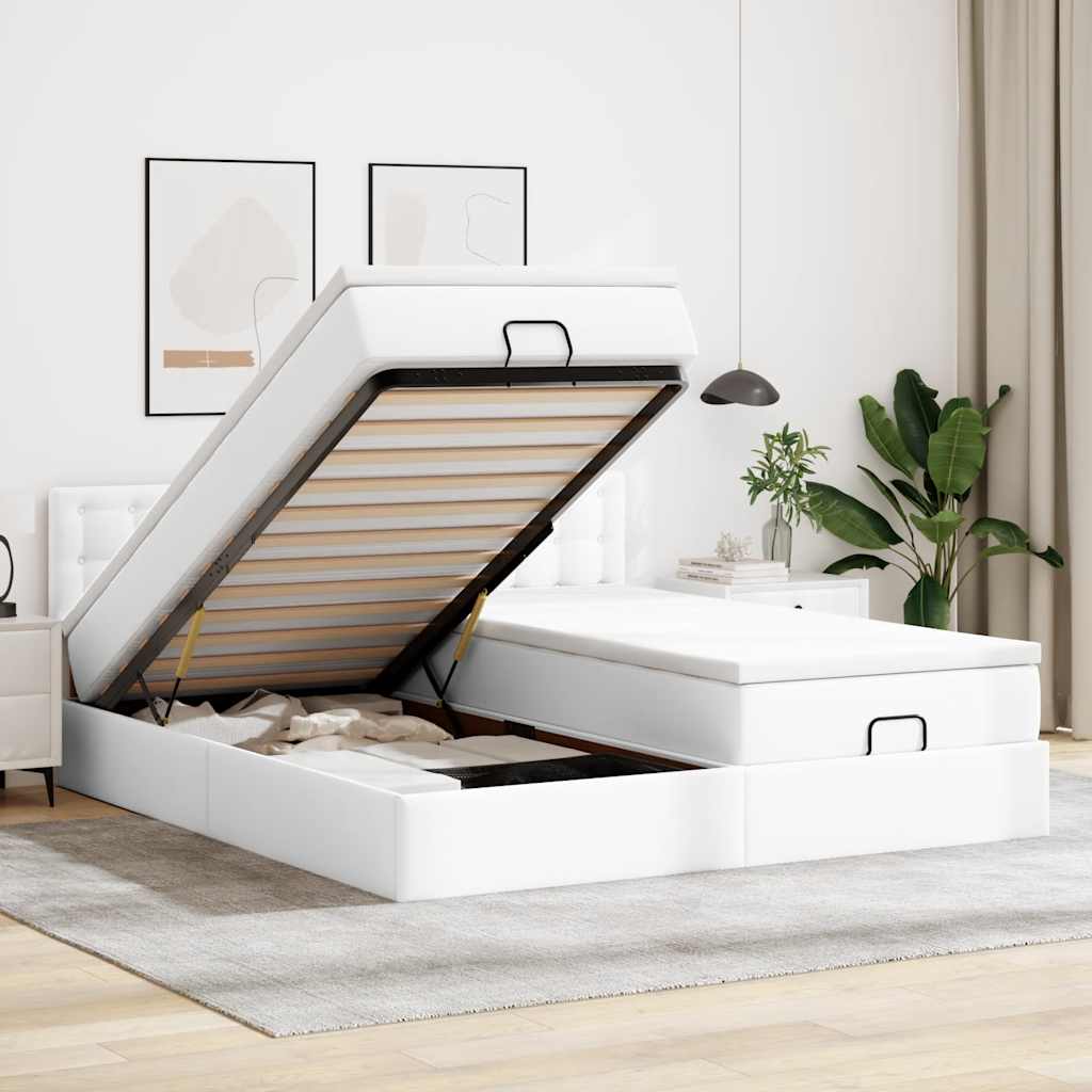 Cadre de lit ottoman avec matelas blanc 200x200 cm similicuir - XIOS