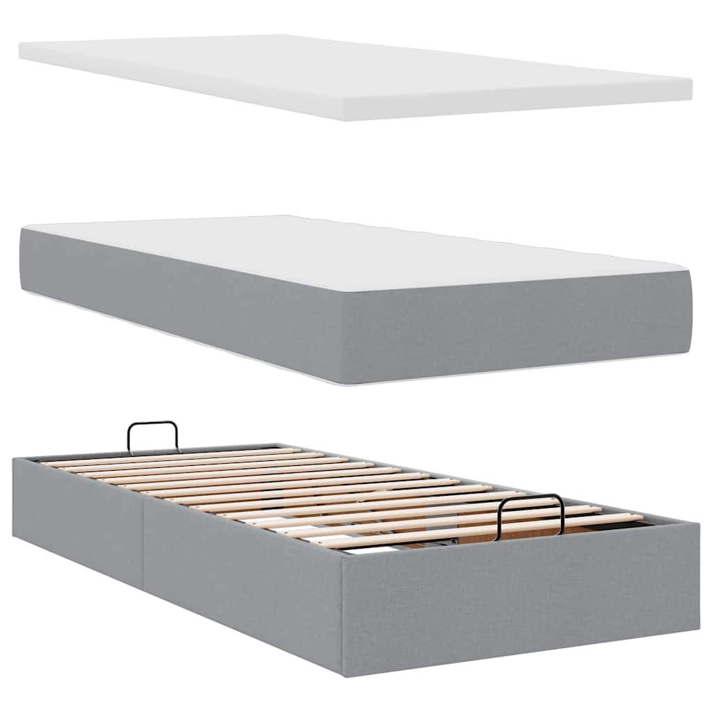 Cadre de lit ottoman et matelas gris clair 180x200cm tissu - XIOS