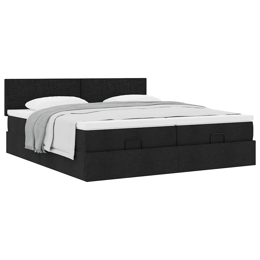 Cadre de lit ottoman avec matelas noir 180x200cm tissu - XIOS