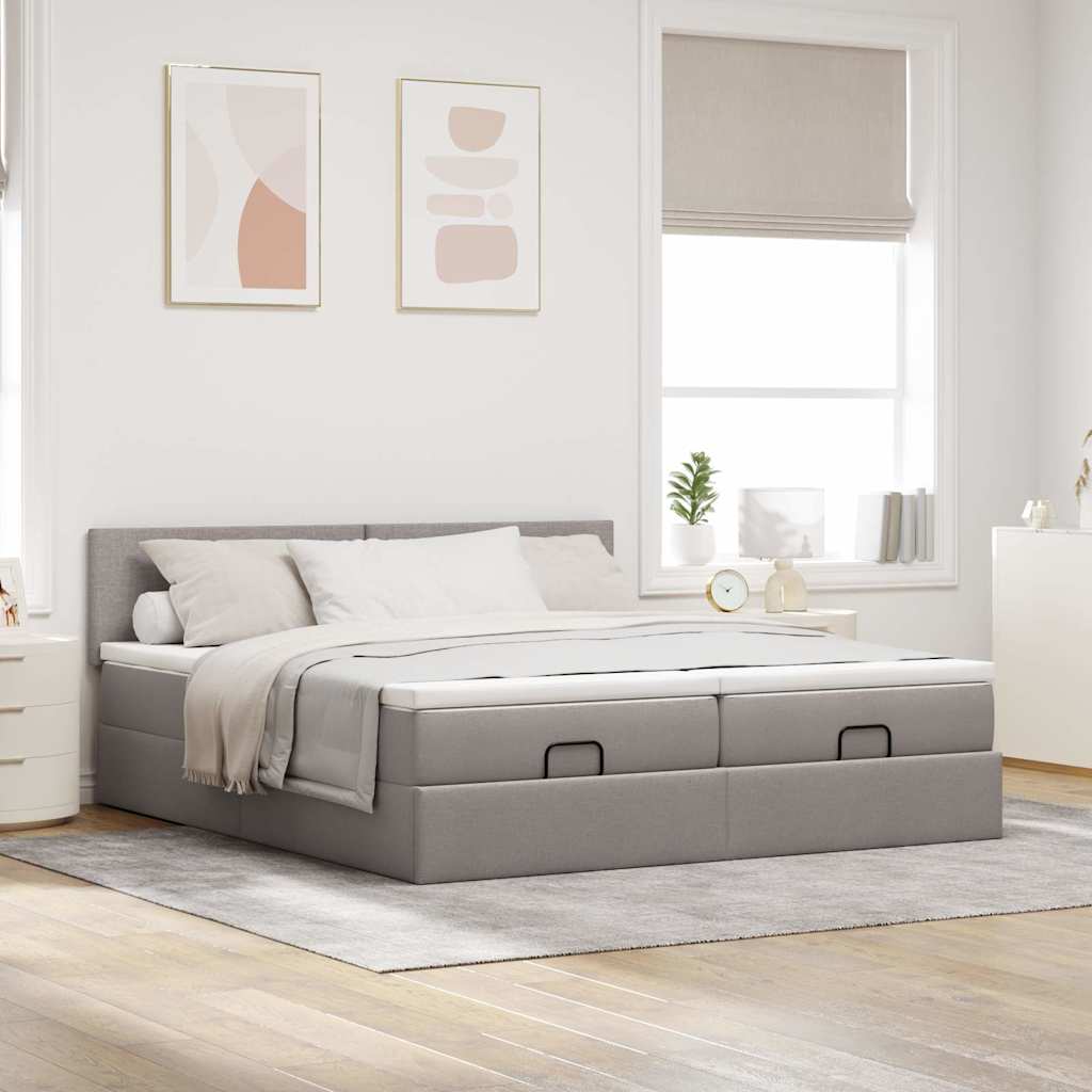 Cadre de lit ottoman avec matelas taupe 180x200 cm tissu - XIOS