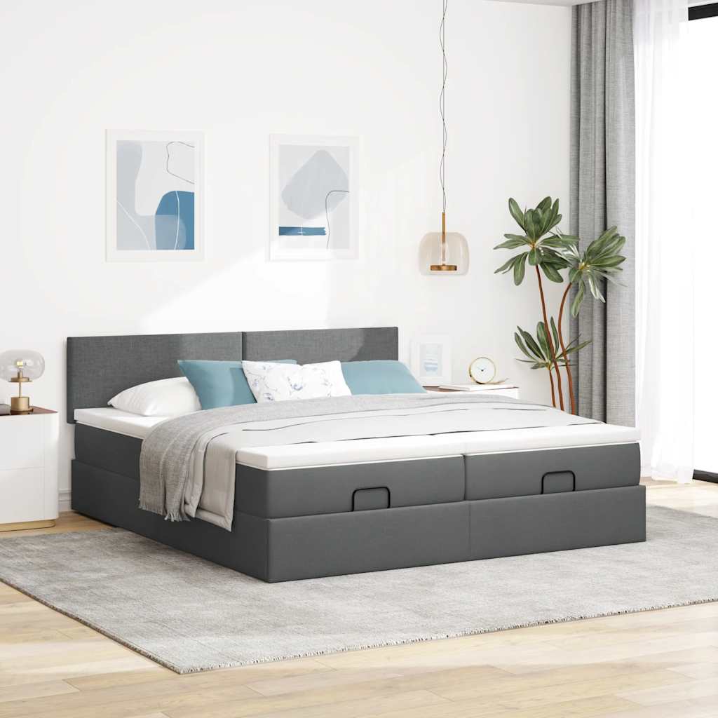 Cadre de lit ottoman avec matelas gris foncé 200x200cm tissu - XIOS