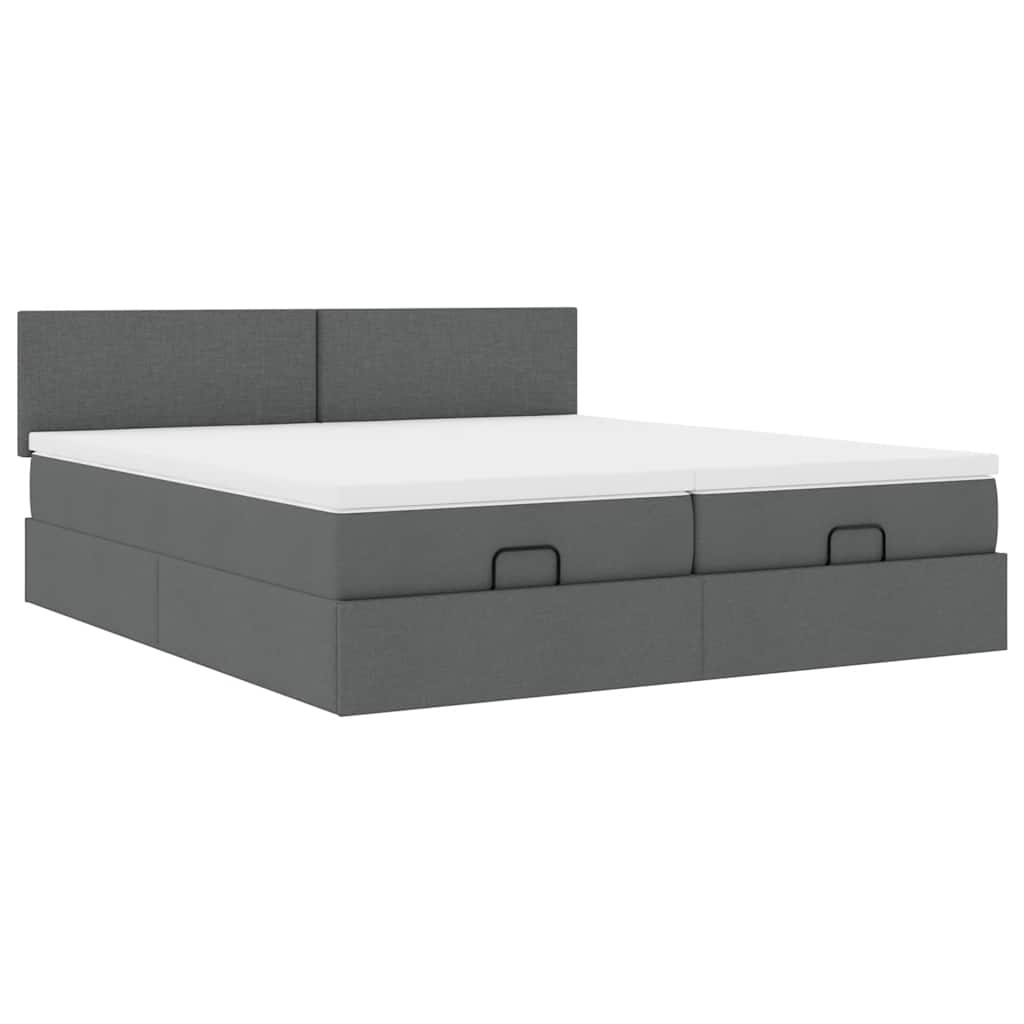 Cadre de lit ottoman avec matelas gris foncé 200x200cm tissu - XIOS