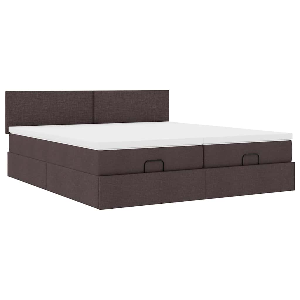 Cadre de lit ottoman avec matelas marron foncé 200x200 cm tissu - XIOS