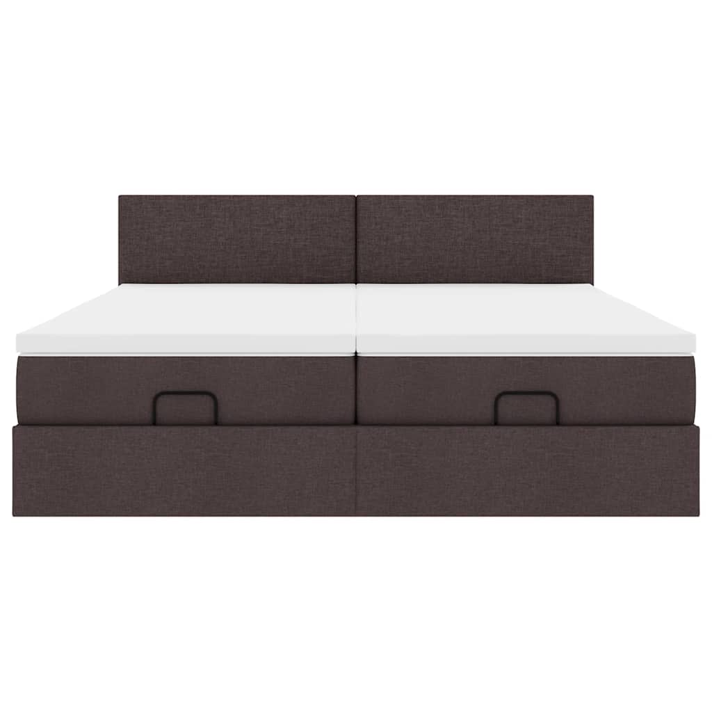 Cadre de lit ottoman avec matelas marron foncé 200x200 cm tissu - XIOS