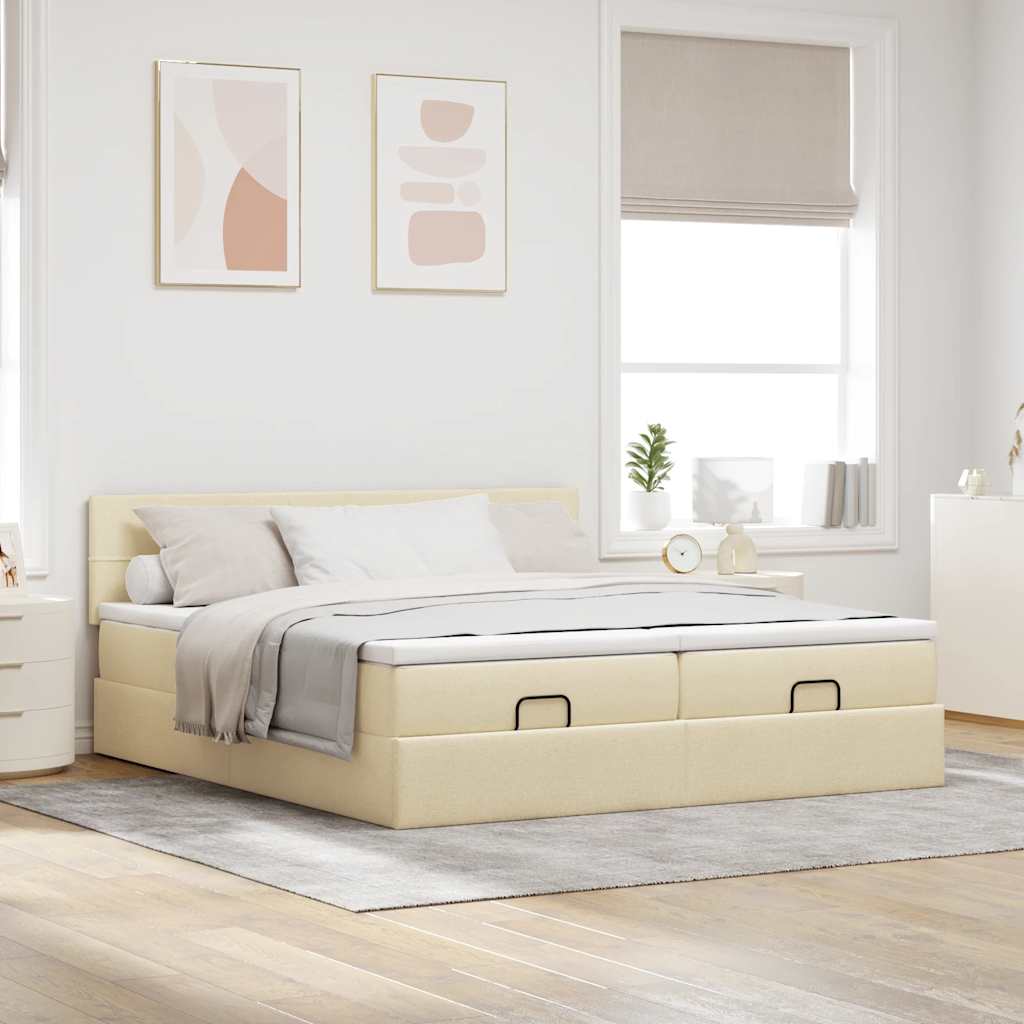 Cadre de lit ottoman avec matelas crème 160x200 cm tissu - XIOS
