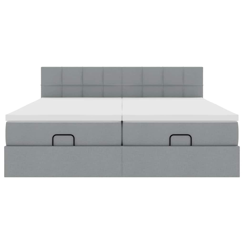 Cadre de lit ottoman et matelas gris clair 200x200cm tissu - XIOS