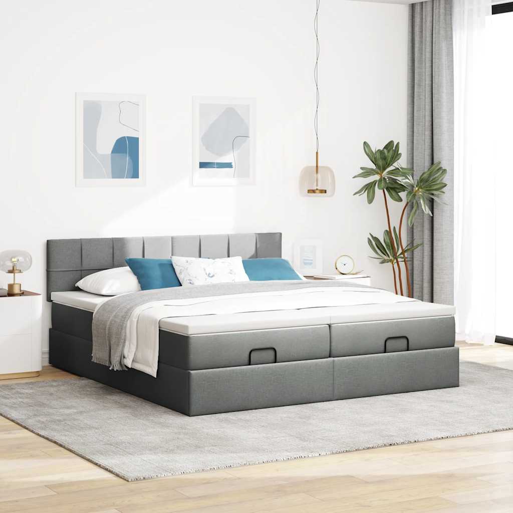 Cadre de lit ottoman avec matelas gris foncé 200x200cm tissu - XIOS