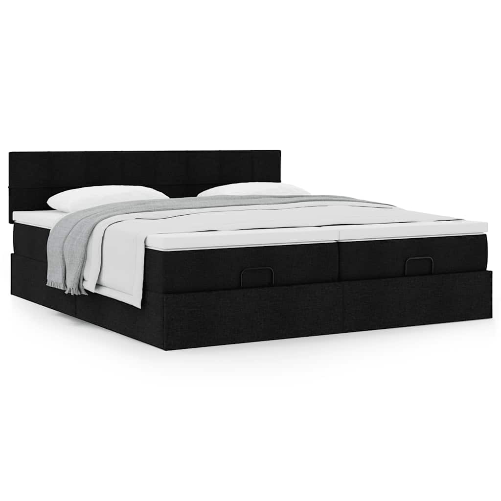 Cadre de lit ottoman avec matelas noir 200x200cm tissu - XIOS
