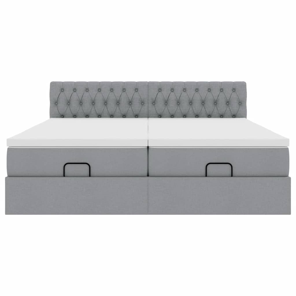 Cadre de lit ottoman et matelas gris clair 200x200cm tissu - XIOS