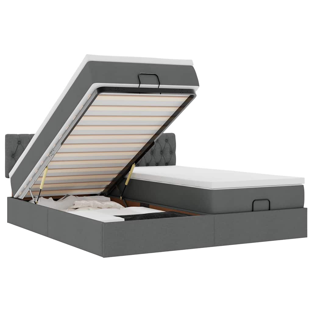 Cadre de lit ottoman avec matelas gris foncé 200x200cm tissu - XIOS