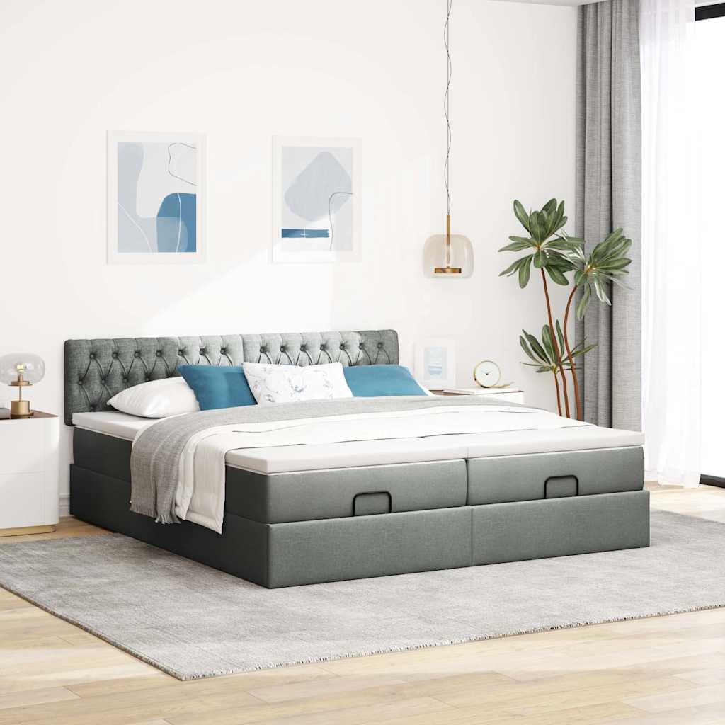 Cadre de lit ottoman avec matelas gris foncé 200x200cm tissu - XIOS