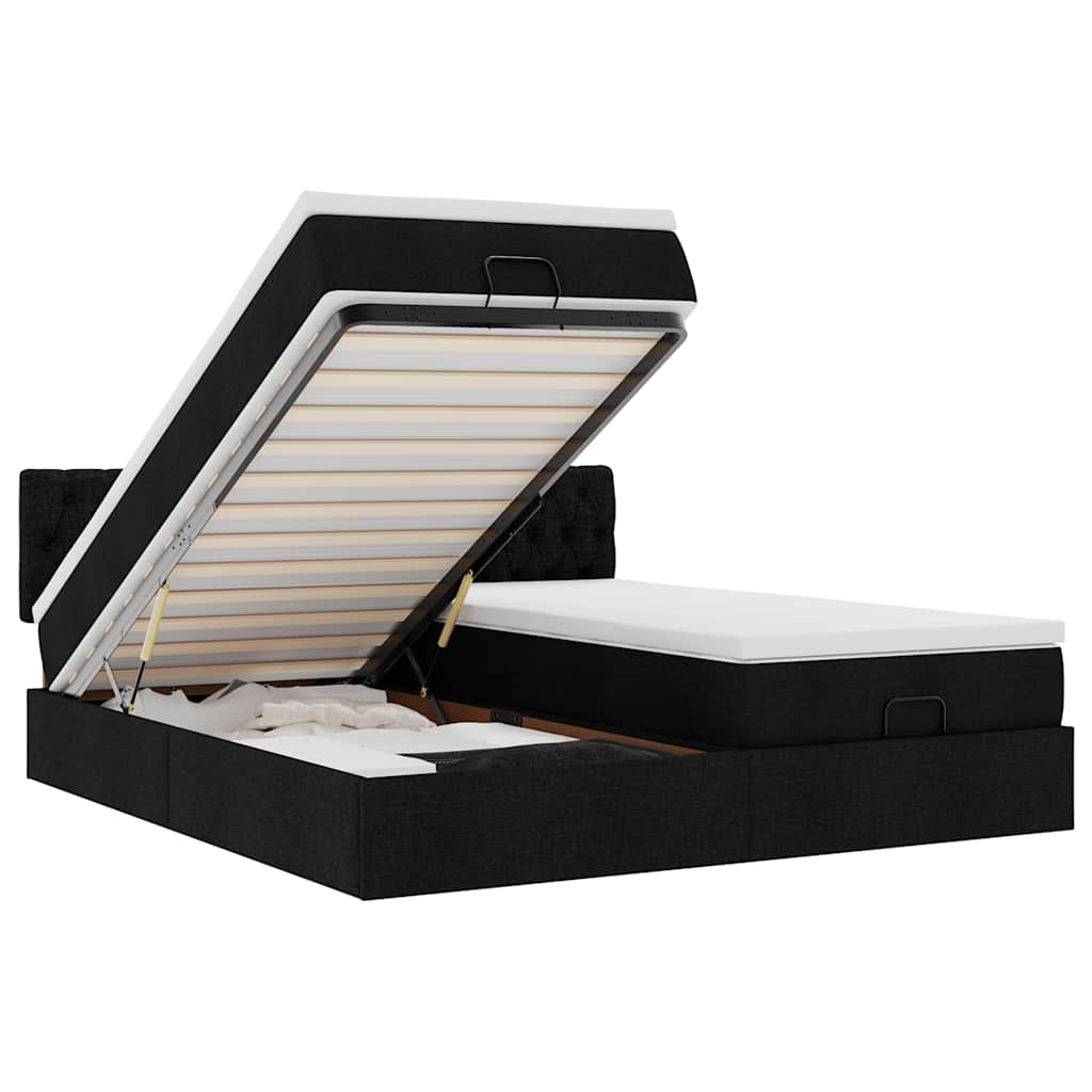 Cadre de lit ottoman avec matelas noir 200x200cm tissu - XIOS