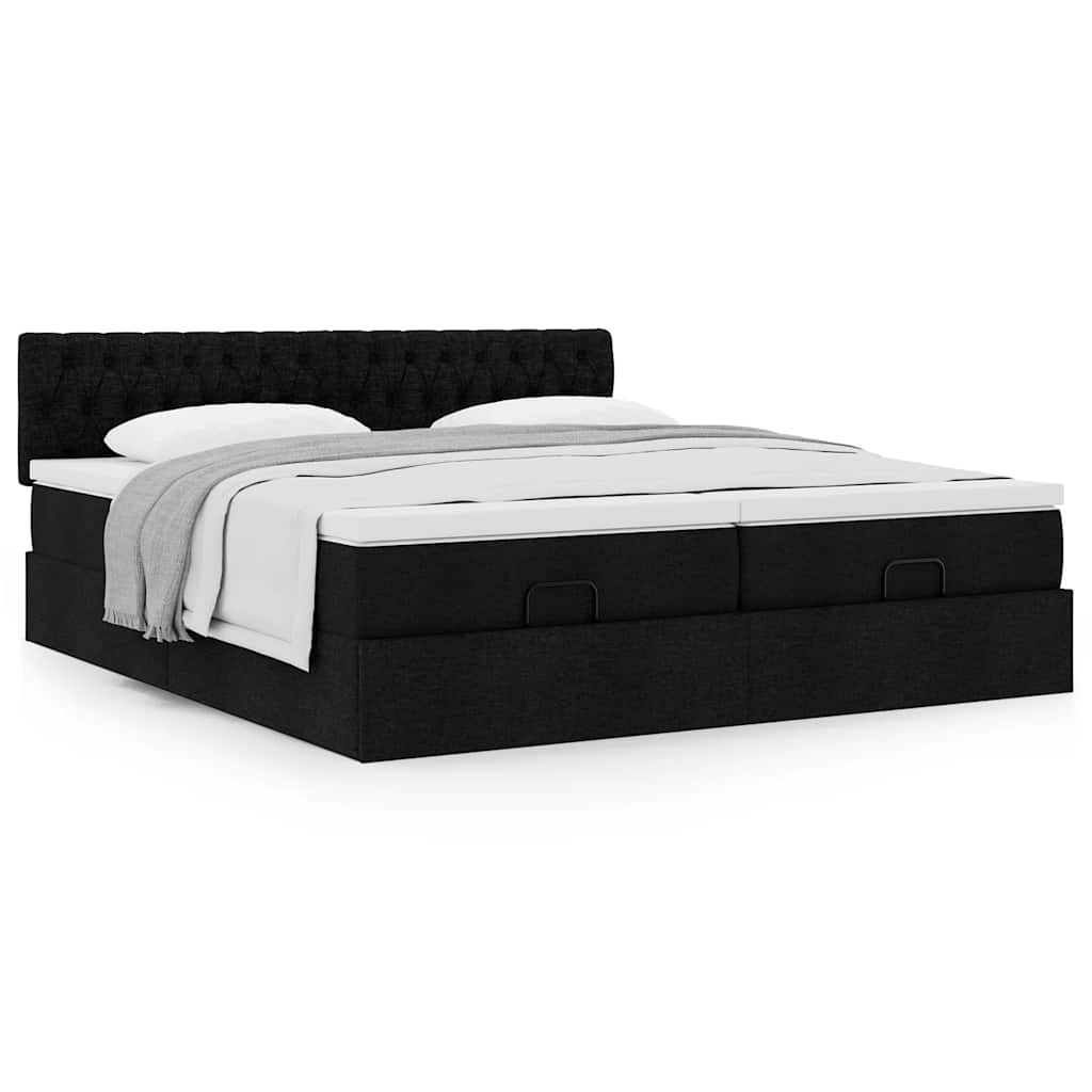 Cadre de lit ottoman avec matelas noir 200x200cm tissu - XIOS