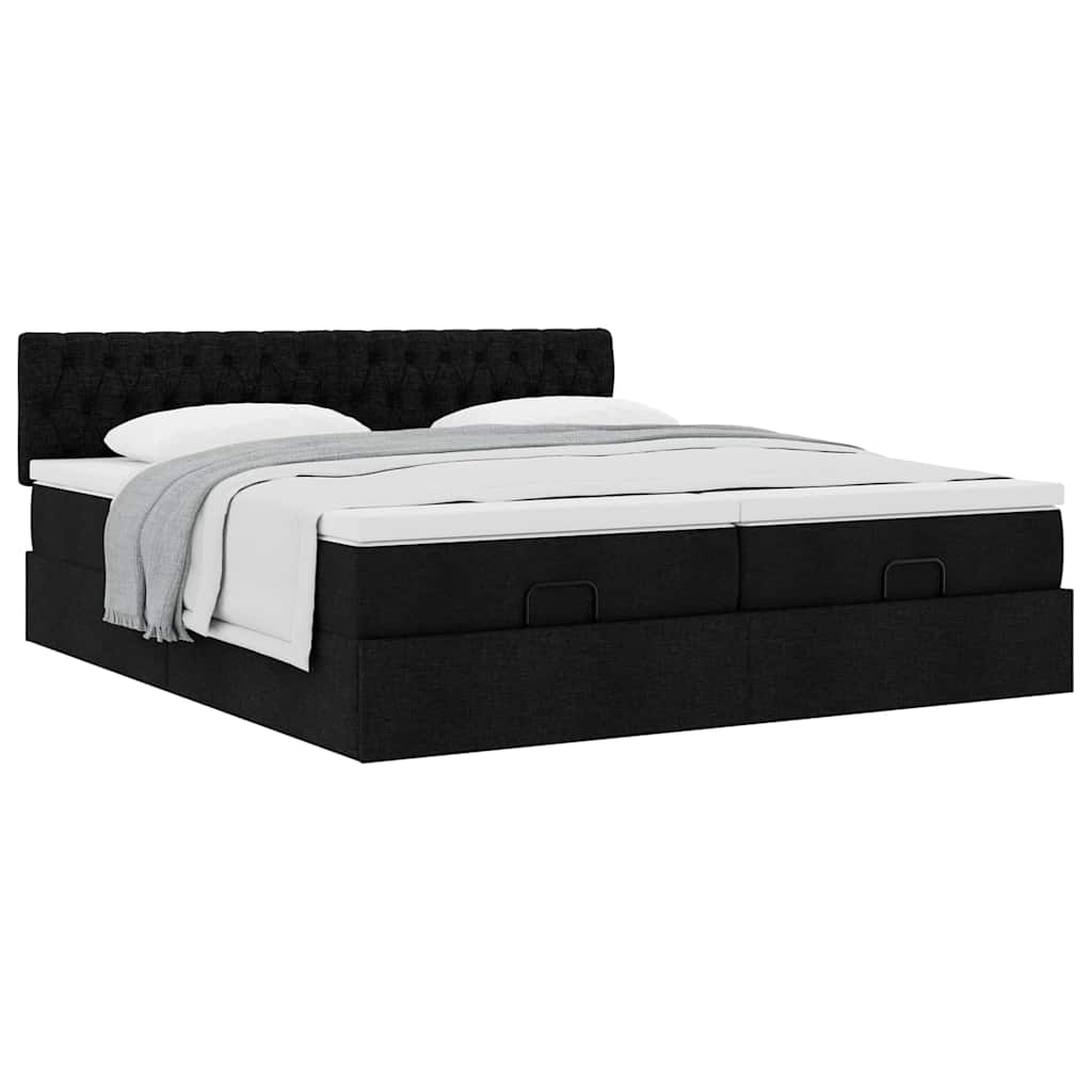 Cadre de lit ottoman avec matelas noir 200x200cm tissu - XIOS