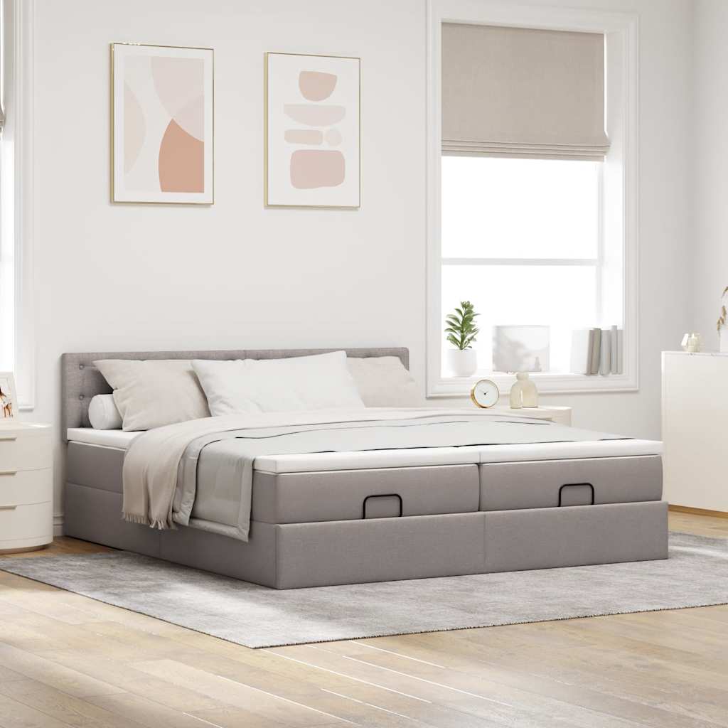 Cadre de lit ottoman avec matelas taupe 160x200 cm tissu - XIOS