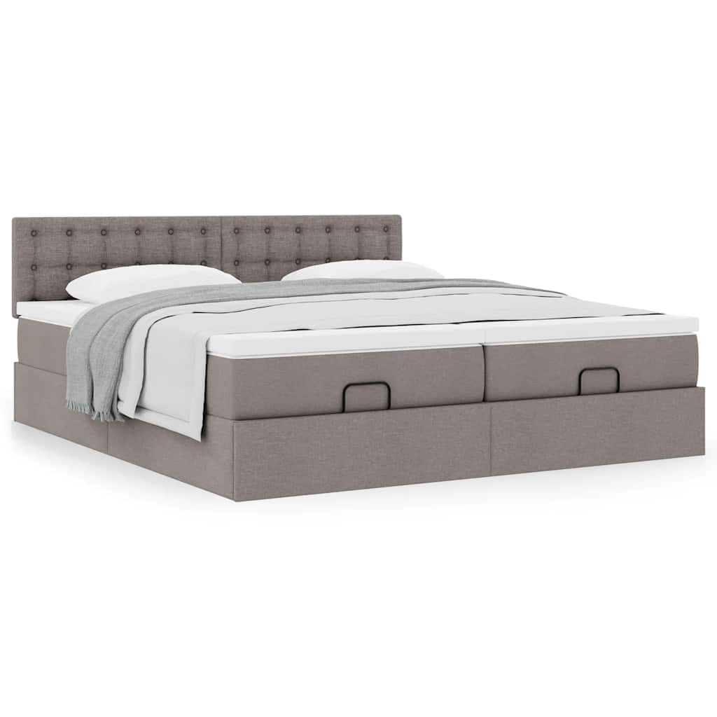 Cadre de lit ottoman avec matelas taupe 160x200 cm tissu - XIOS