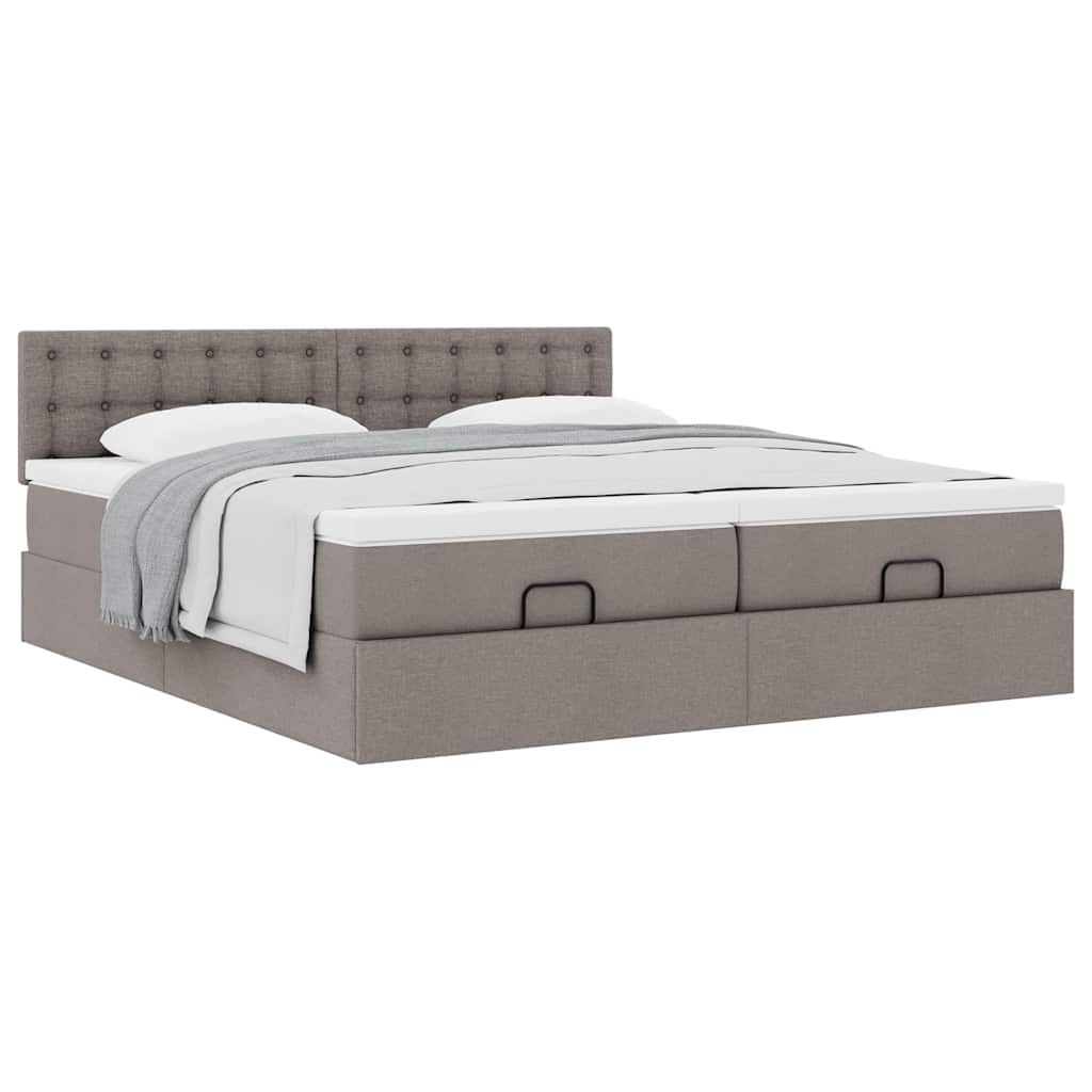 Cadre de lit ottoman avec matelas taupe 160x200 cm tissu - XIOS