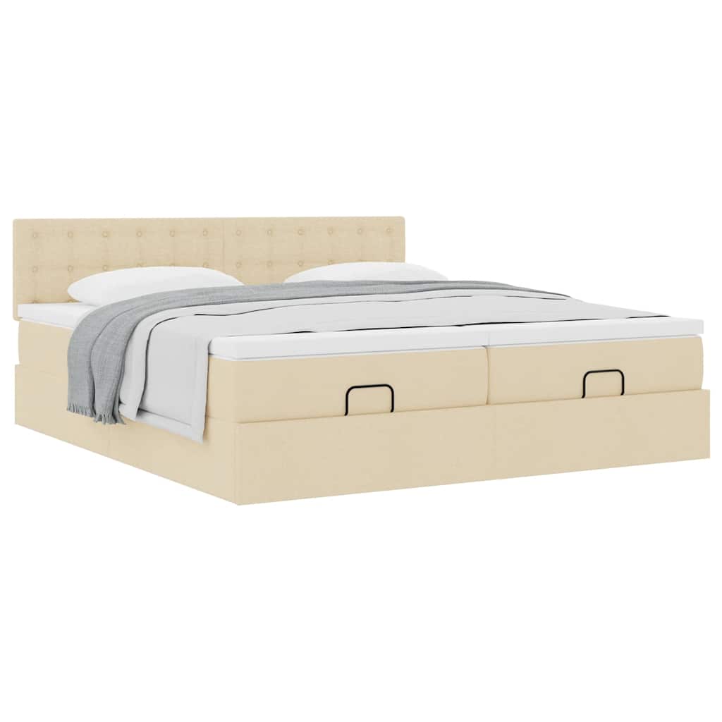 Cadre de lit ottoman avec matelas crème 160x200 cm tissu - XIOS