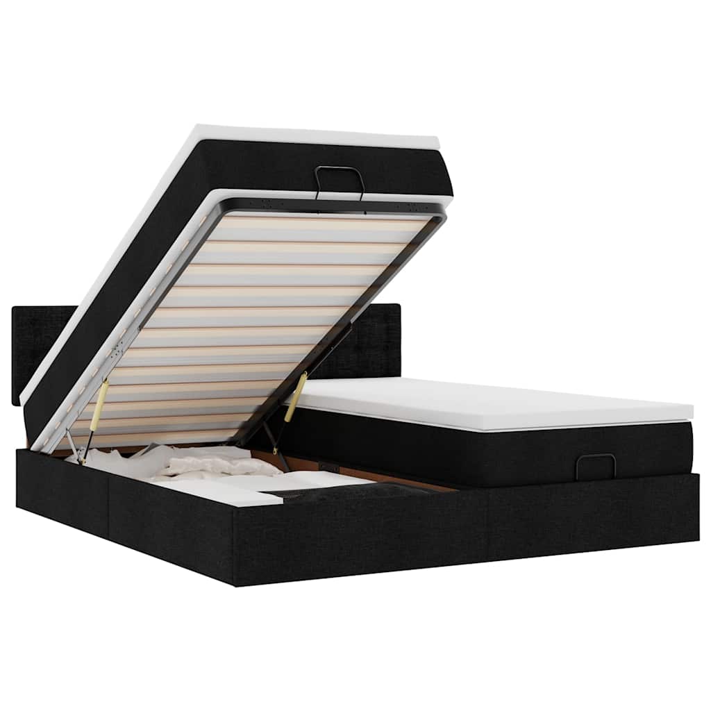 Cadre de lit ottoman avec matelas noir 180x200cm tissu