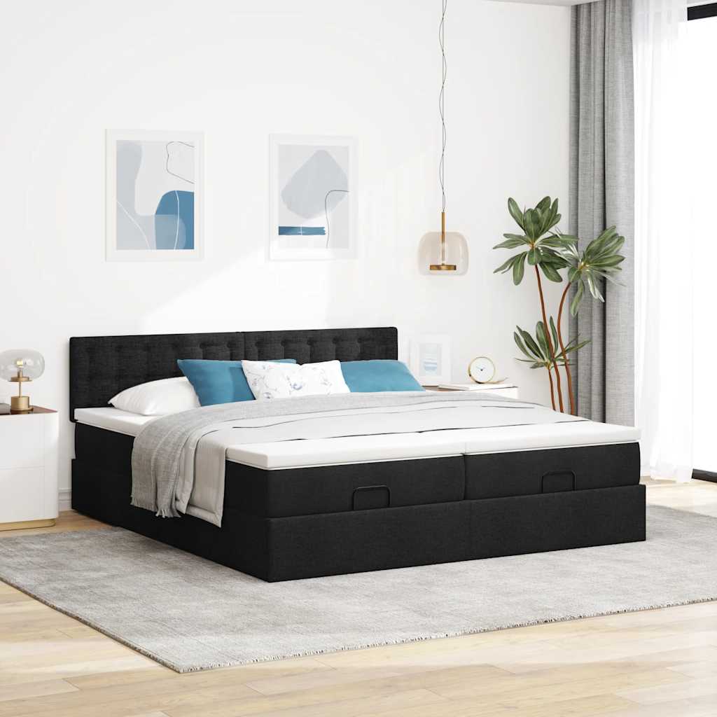 Cadre de lit ottoman avec matelas noir 180x200cm tissu - XIOS