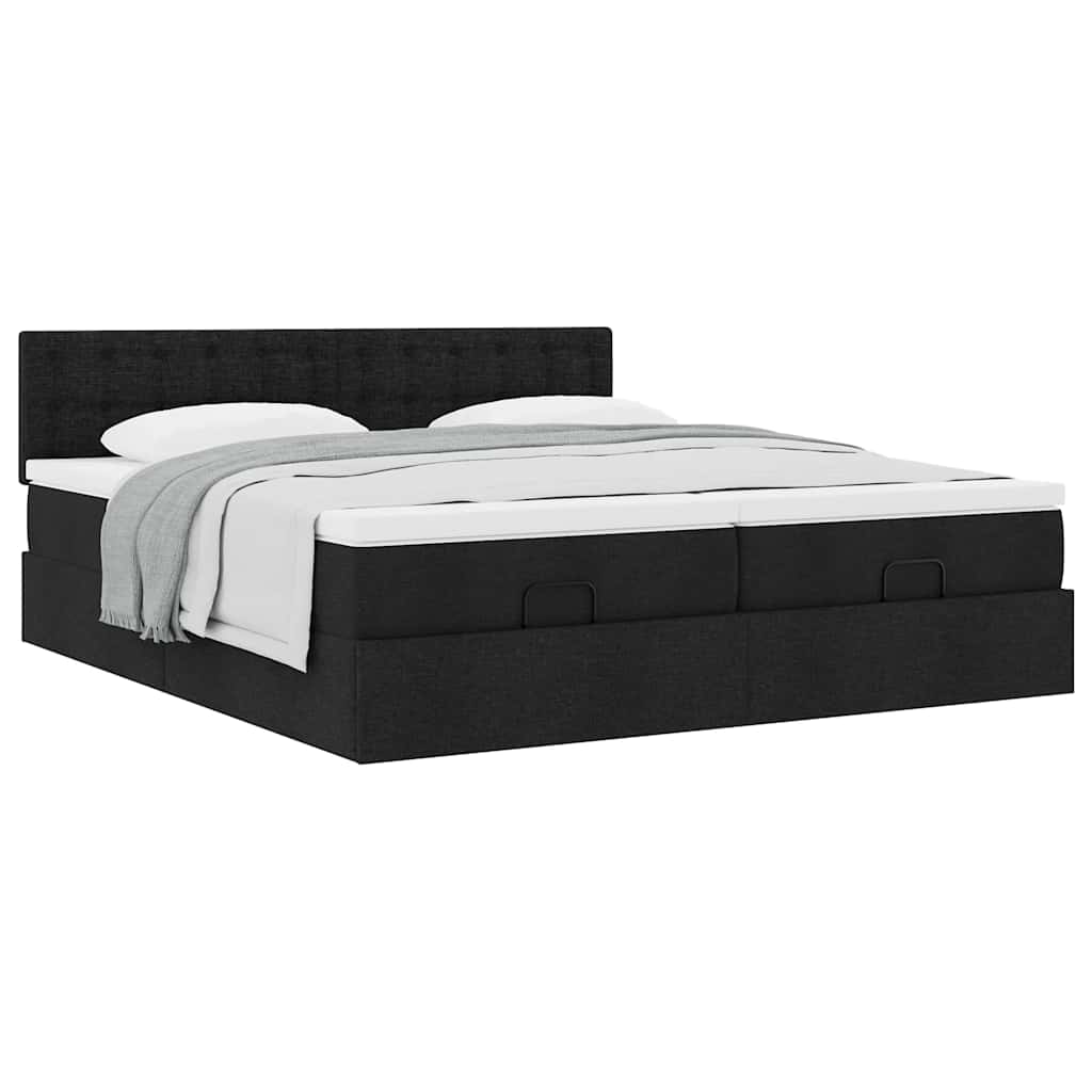 Cadre de lit ottoman avec matelas noir 180x200cm tissu - XIOS