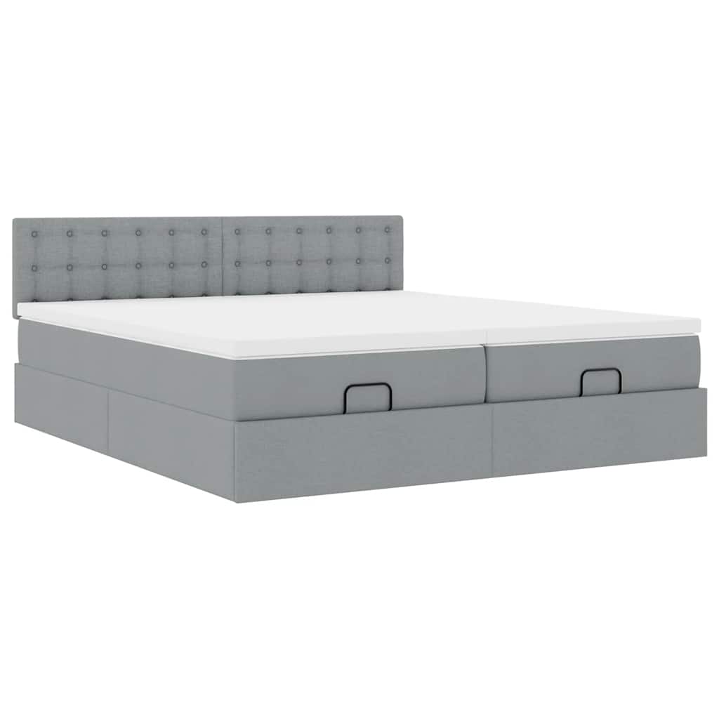 Cadre de lit ottoman et matelas gris clair 200x200cm tissu - XIOS