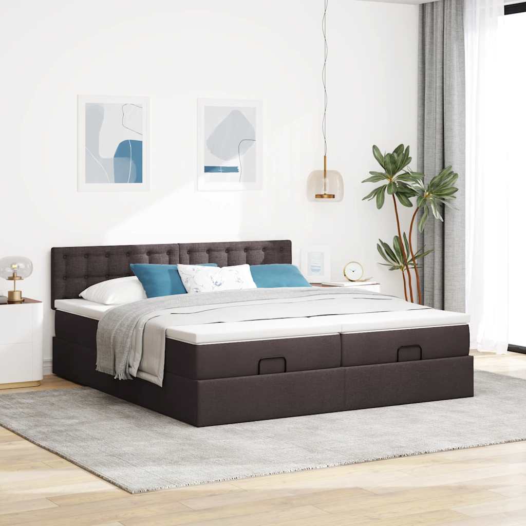 Cadre de lit ottoman avec matelas marron foncé 200x200 cm tissu - XIOS