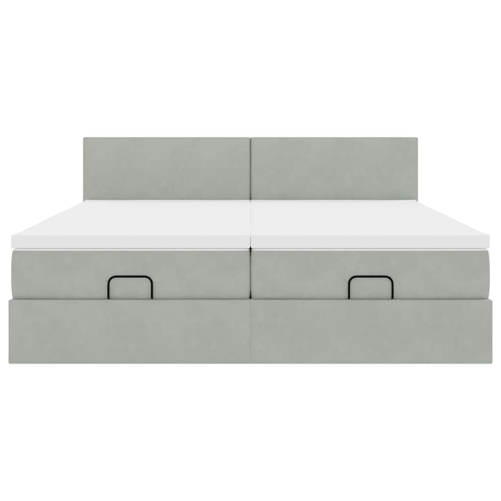 Cadre de lit ottoman et matelas gris clair 160x200cm velours - XIOS