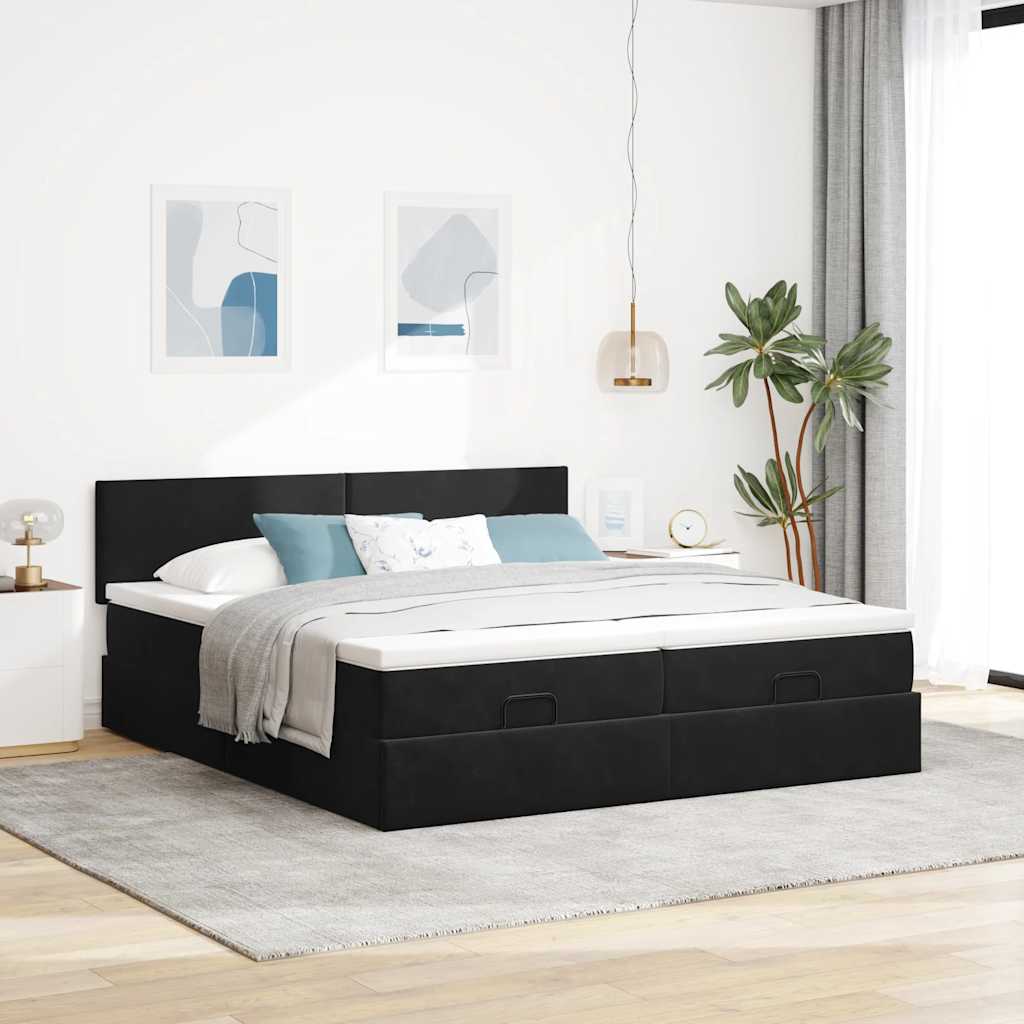 Cadre de lit ottoman avec matelas noir 160x200 cm velours - XIOS