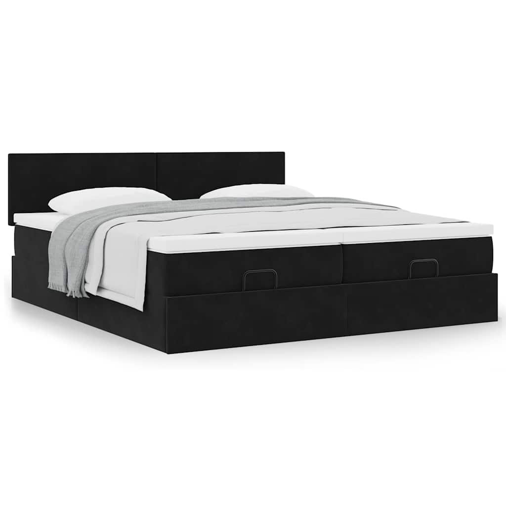 Cadre de lit ottoman avec matelas noir 160x200 cm velours - XIOS
