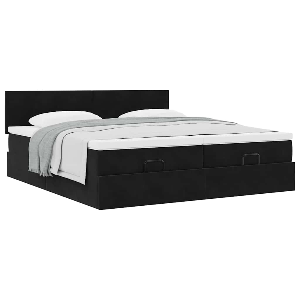Cadre de lit ottoman avec matelas noir 160x200 cm velours - XIOS