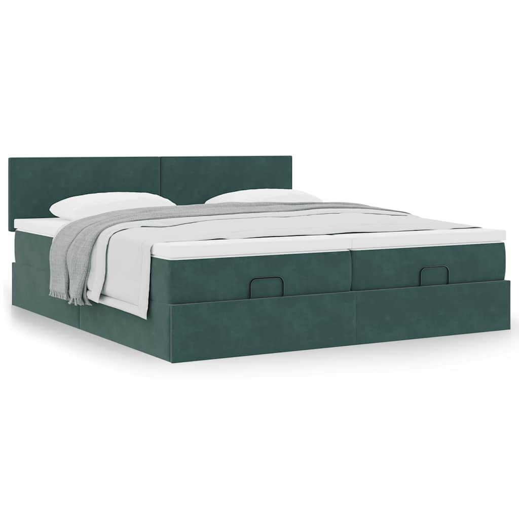 Cadre de lit ottoman avec matelas vert foncé 160x200 cm velours - XIOS
