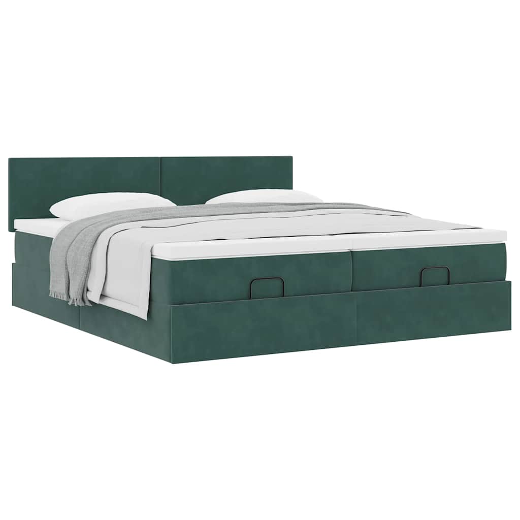 Cadre de lit ottoman avec matelas vert foncé 160x200 cm velours - XIOS