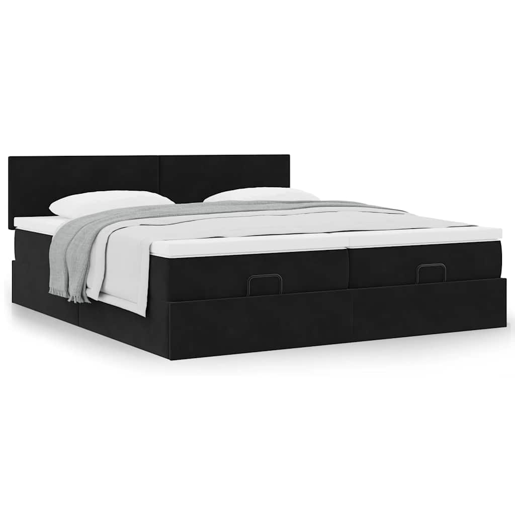 Cadre de lit ottoman avec matelas noir 180x200cm velours - XIOS